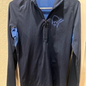 Dark Blue Quarter-Zip Pullover with Chest Design